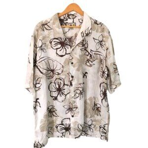 Caribbean Joe 100% Linen Hawaiian Floral Button-Up Casual Button-Down Size XXL